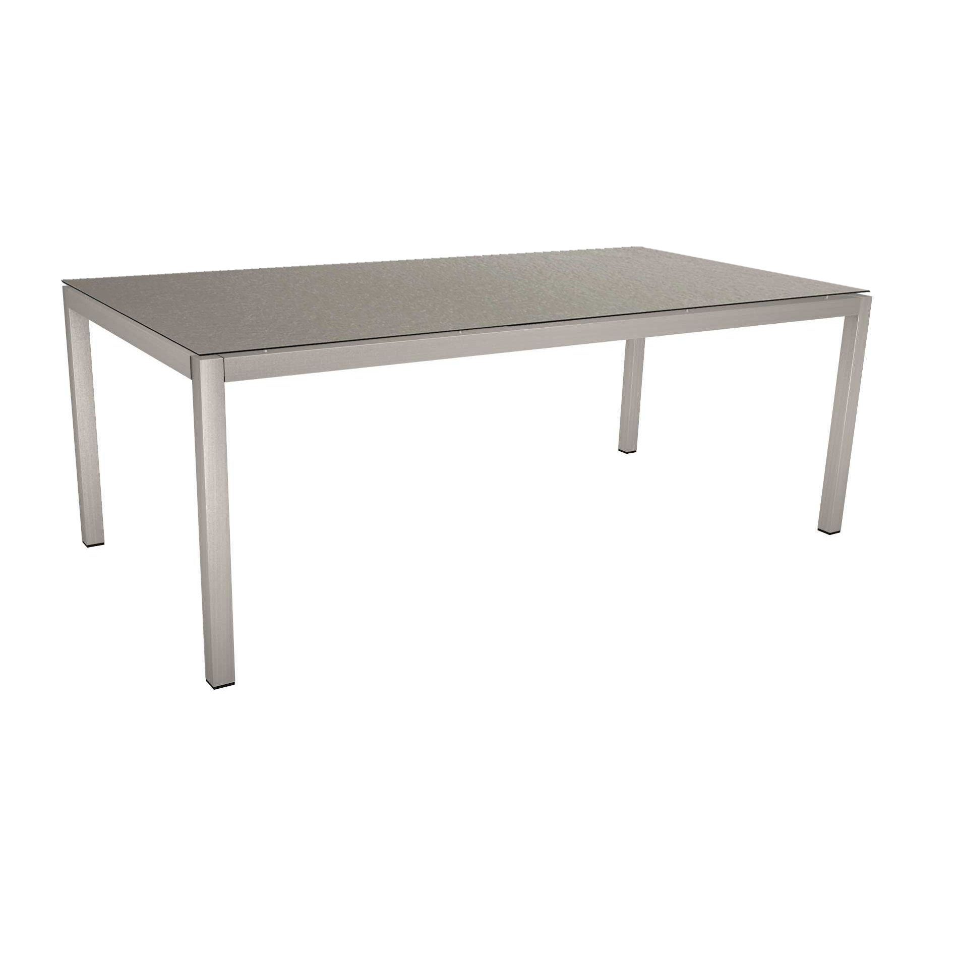 Stern Tischsystem, Gestell Edelstahl Vierkantrohr, Tischplatte HPL Uni grau, 200x100 cm