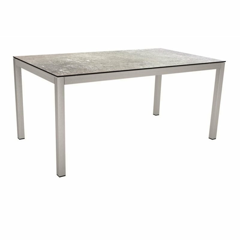 Stern Tischsystem, Gestell Edelstahl Vierkantrohr, Tischplatte HPL Vintage stone, 130x80 cm