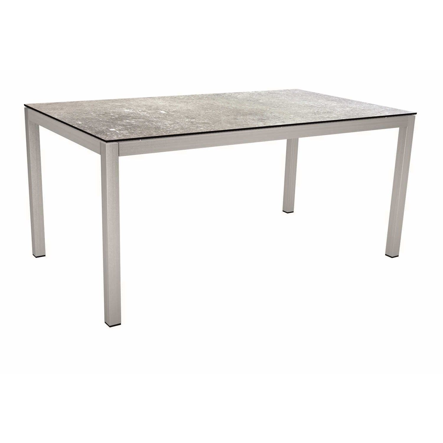Stern Tischsystem, Gestell Edelstahl Vierkantrohr, Tischplatte HPL Vintage stone, 130x80 cm