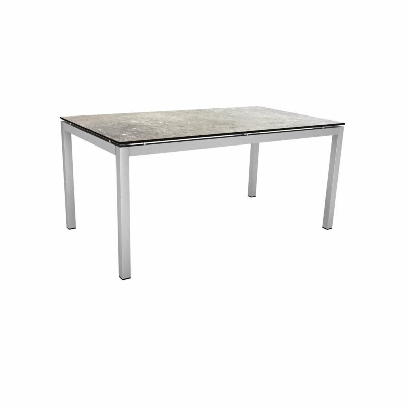 Stern Tischsystem, Gestell Edelstahl Vierkantrohr, Tischplatte HPL Vintage stone, 160x90 cm