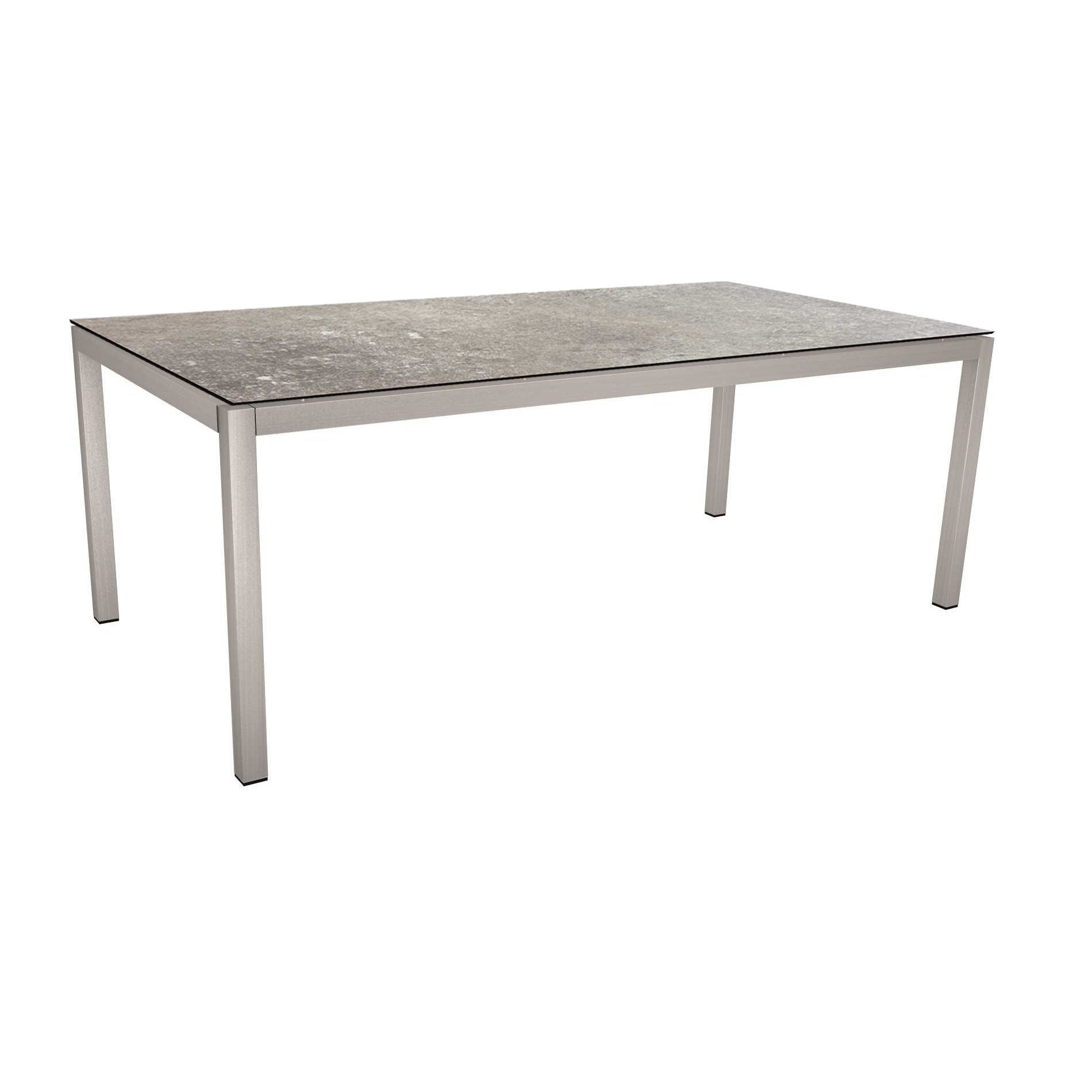 Stern Tischsystem, Gestell Edelstahl Vierkantrohr, Tischplatte HPL Vintage stone, 200x100 cm