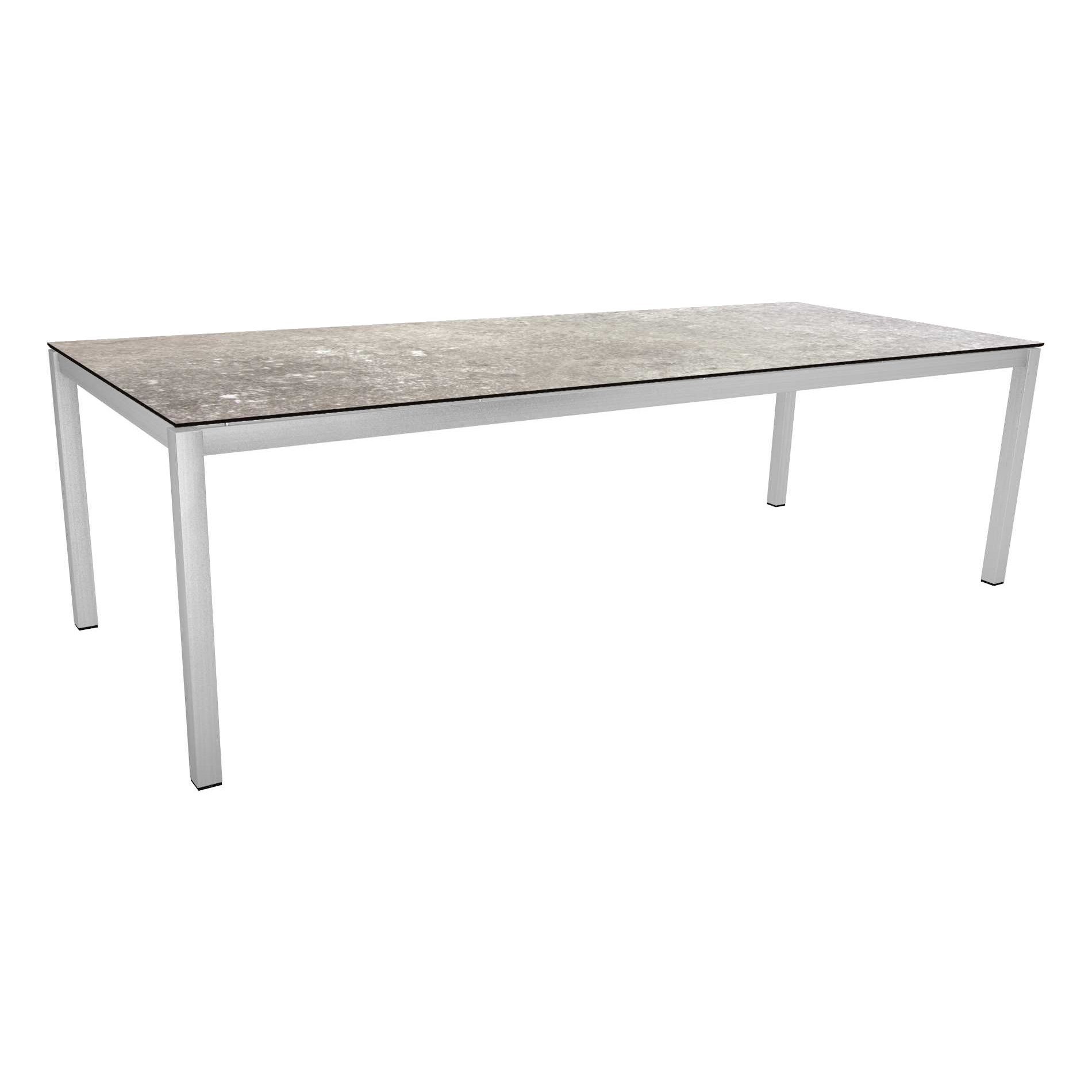 Stern Tischsystem, Gestell Edelstahl Vierkantrohr, Tischplatte HPL Vintage stone, 250x100 cm