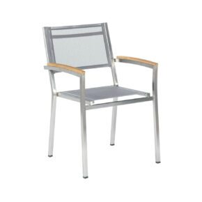 4 Seasons Outdoor "Promo Nexxt" Stapelstuhl, Gestell Edelstahl, Bezug Textilene mid grey, Armlehnen Teak