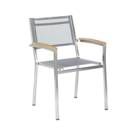 4 Seasons Outdoor "Promo Nexxt" Stapelstuhl, Gestell Edelstahl, Bezug Textilene mid grey, Armlehnen Teak