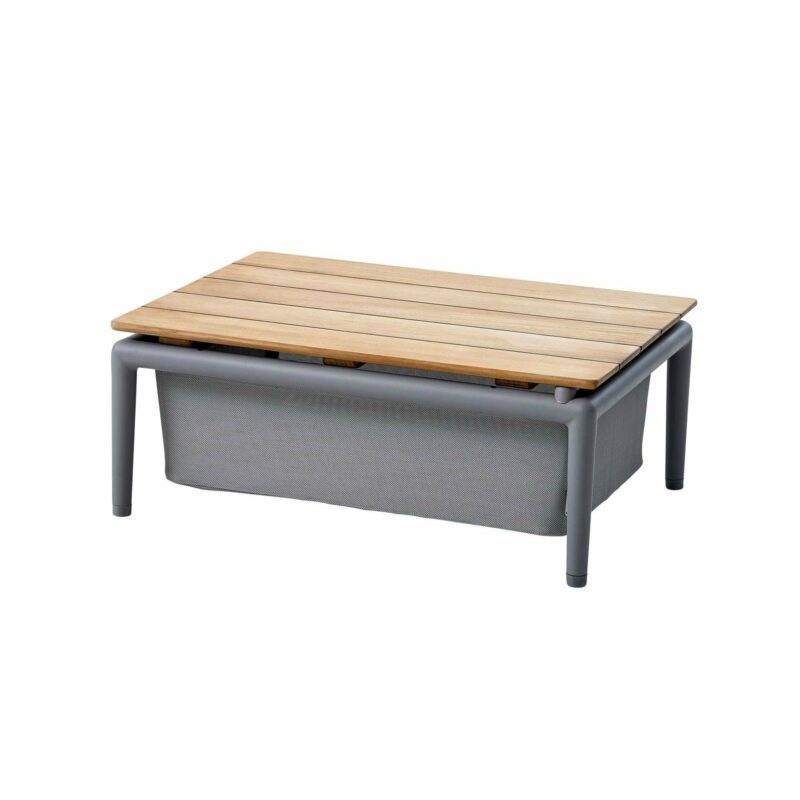 Cane-line "Conic" Loungetisch mit Box, Aluminium hellgrau, Textilgewebe hellgrau