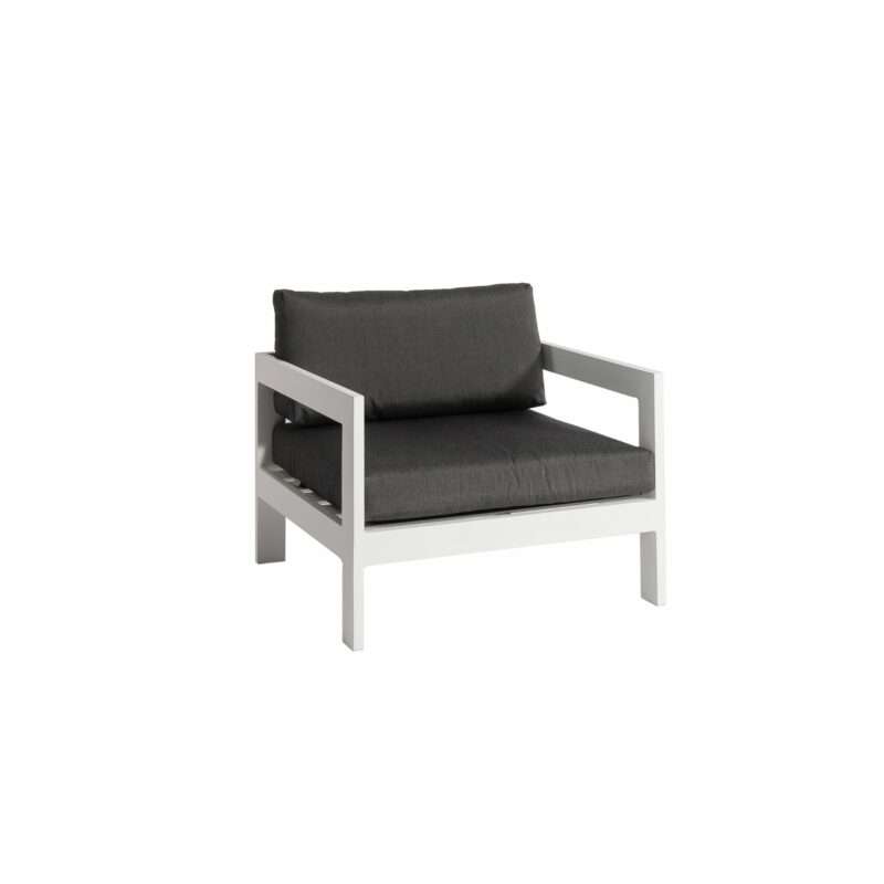Jati&Kebon "Vigo" Loungesessel, Gestell Aluminium weiß mit Sitz- und Rückenkissen charcoal