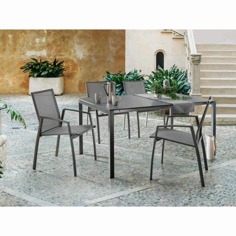 SIT Mobilia Stapelstuhl “Argentina II“, Gestell Aluminium anthrazit, Bespannung Textilen silber