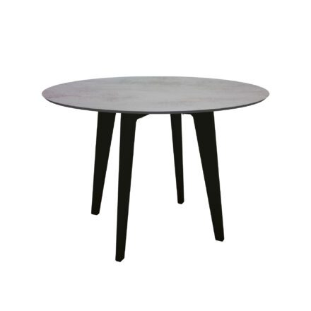 Stern Gartentisch rund 110 cm, Aluminium schwarz matt, Tischplatte HPL Zement hell