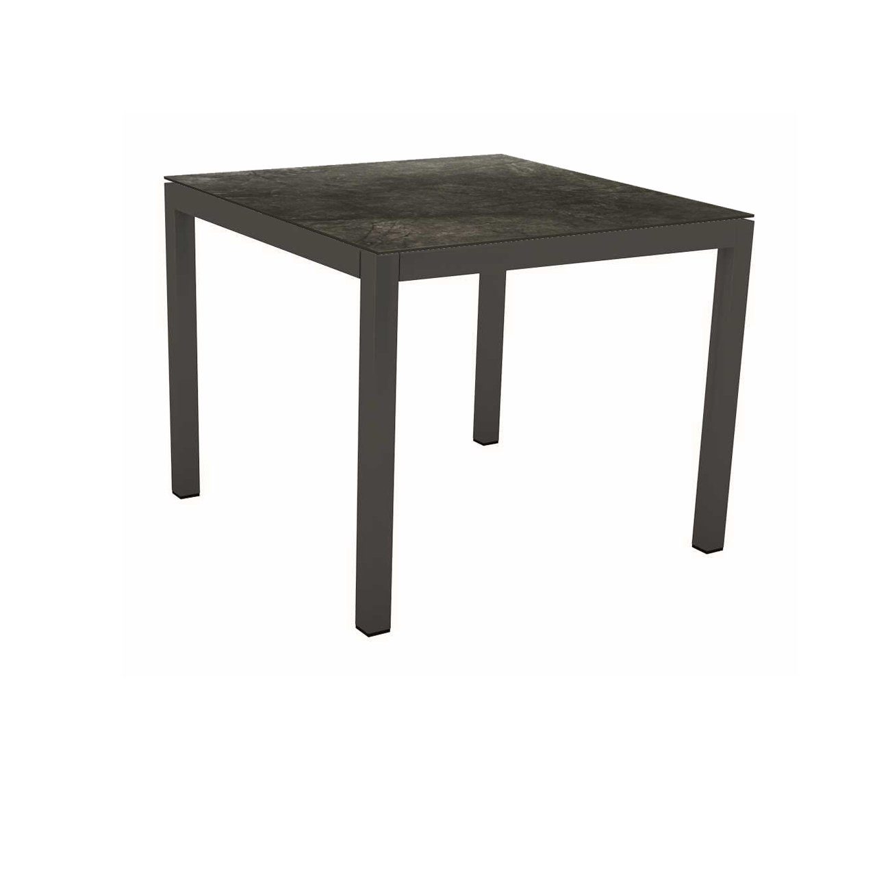 Stern Tischsystem Gartentisch, Gestell Aluminium anthrazit, Tischplatte HPL Dark Marble, Maße: 80x80 cm