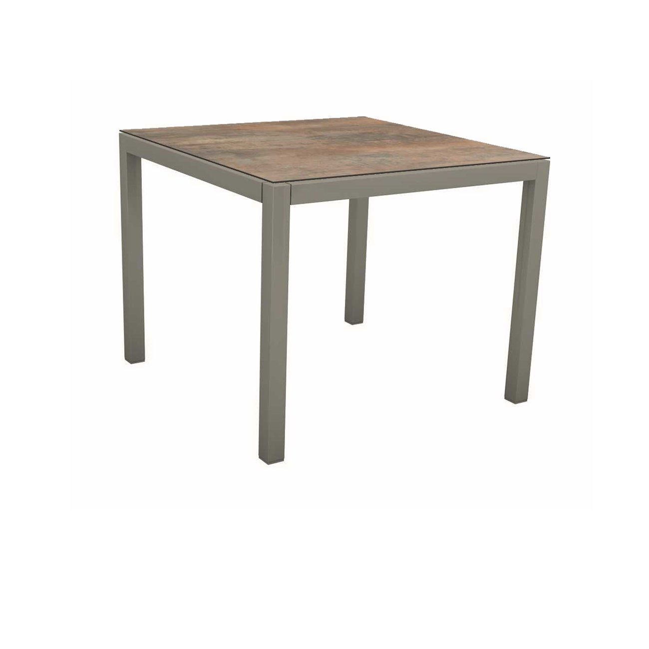 Stern Tischsystem, Gestell Aluminium graphit, Tischplatte HPL Ferro, 80x80 cm