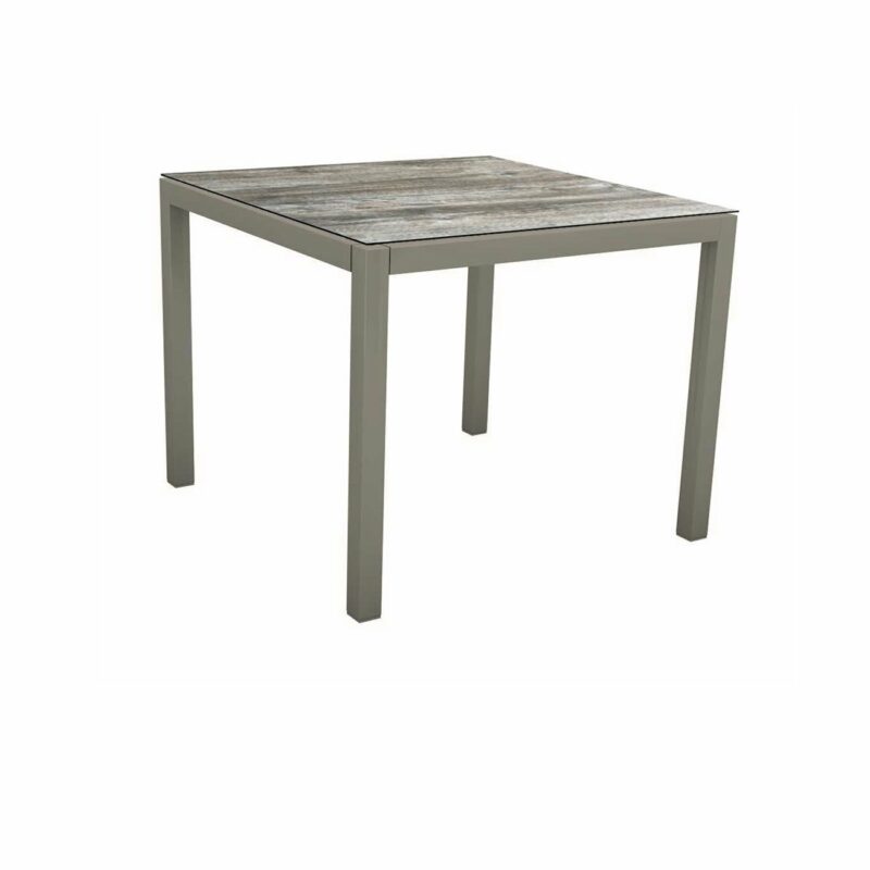 Stern Tischsystem, Gestell Aluminium graphit, Tischplatte HPL Tundra grau, 80x80 cm