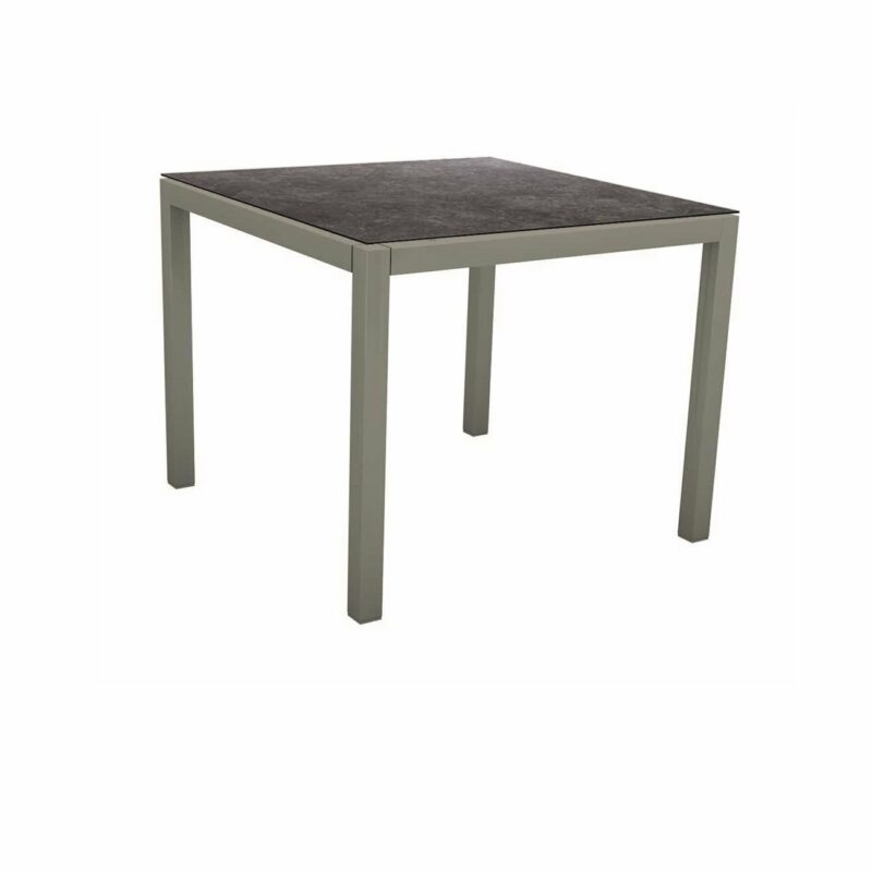 Stern Tischsystem, Gestell Aluminium graphit, Tischplatte HPL Vintage grau, 80x80 cm