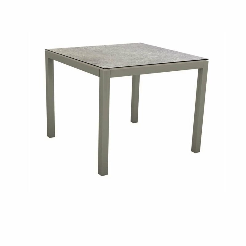 Stern Tischsystem, Gestell Aluminium graphit, Tischplatte HPL Vintage stone, 80x80 cm