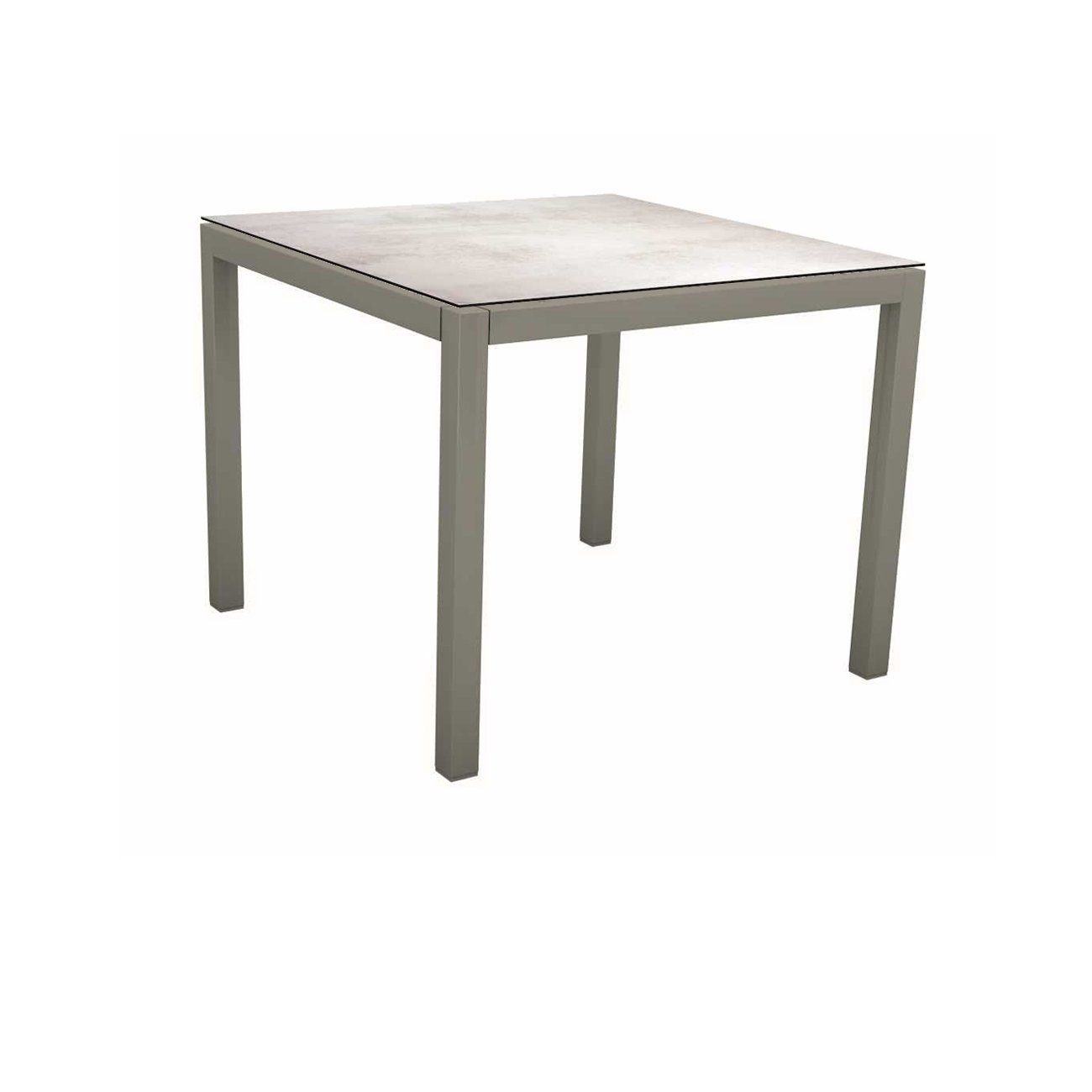 Stern Tischsystem, Gestell Aluminium graphit, Tischplatte HPL Zement hell, 80x80 cm