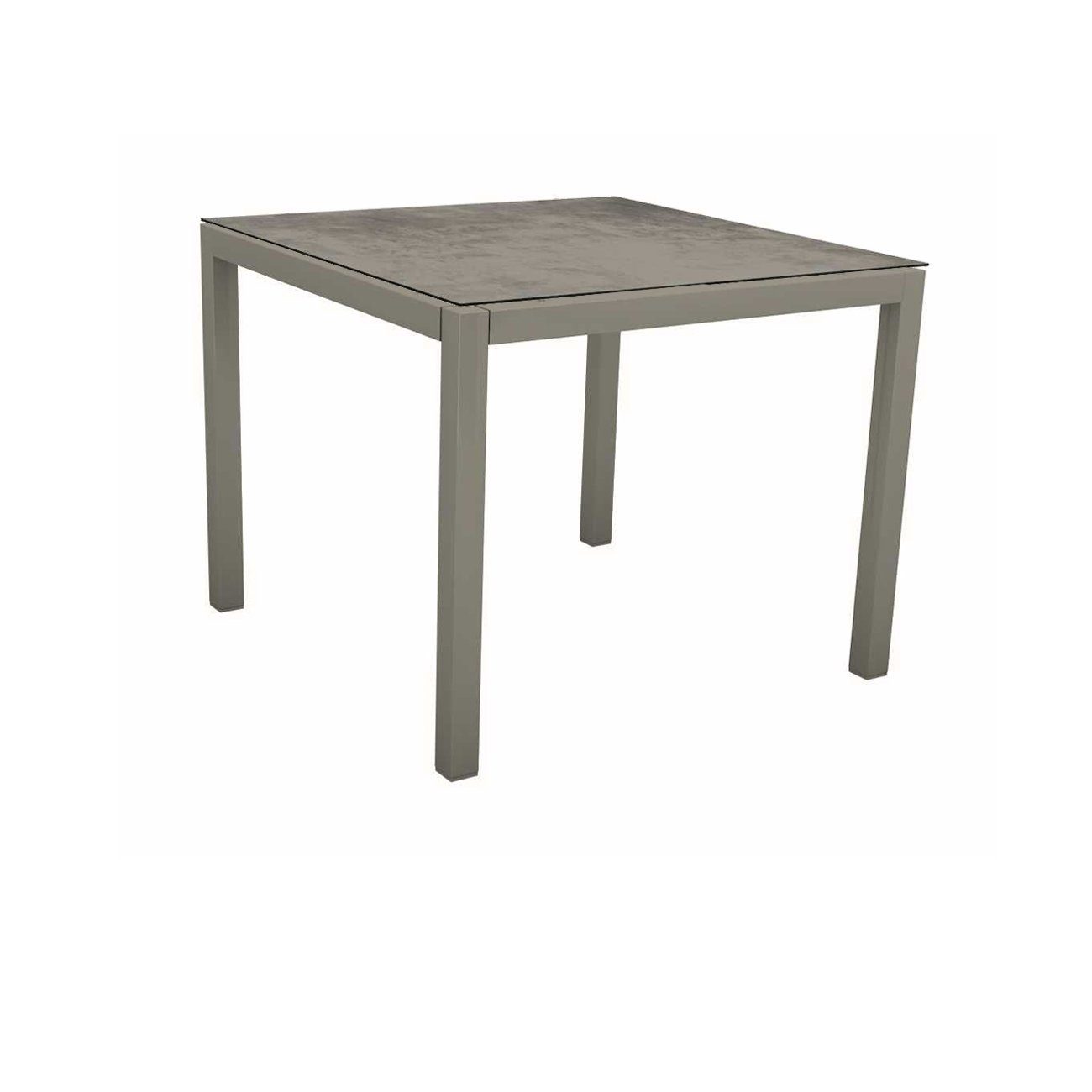 Stern Tischsystem, Gestell Aluminium graphit, Tischplatte HPL Zement, 80x80 cm