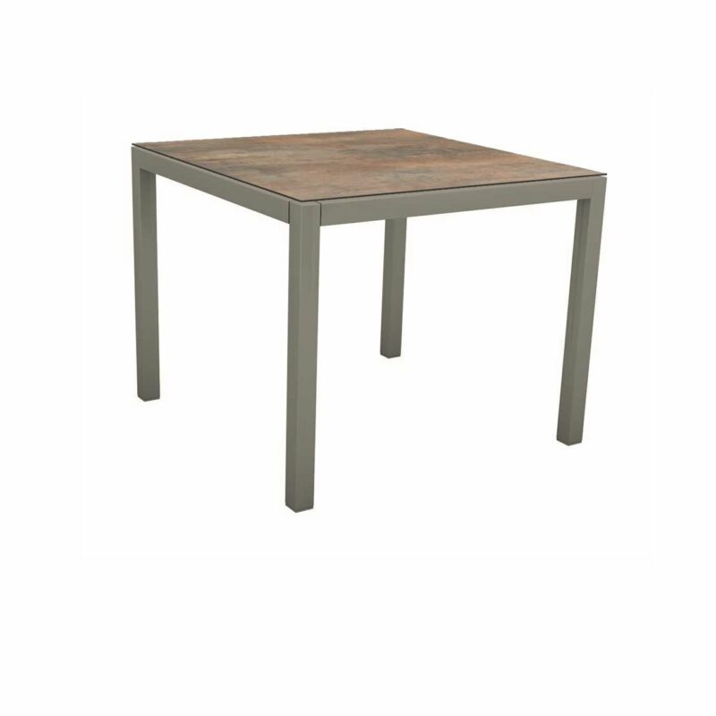 Stern Tischsystem, Gestell Aluminium graphit, Tischplatte HPL Ferro, 90x90 cm