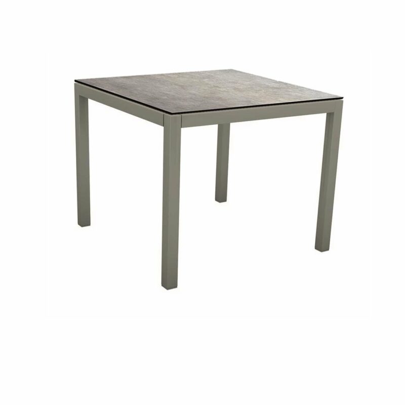Stern Tischsystem, Gestell Aluminium graphit, Tischplatte HPL Metallic Grau, 90x90 cm