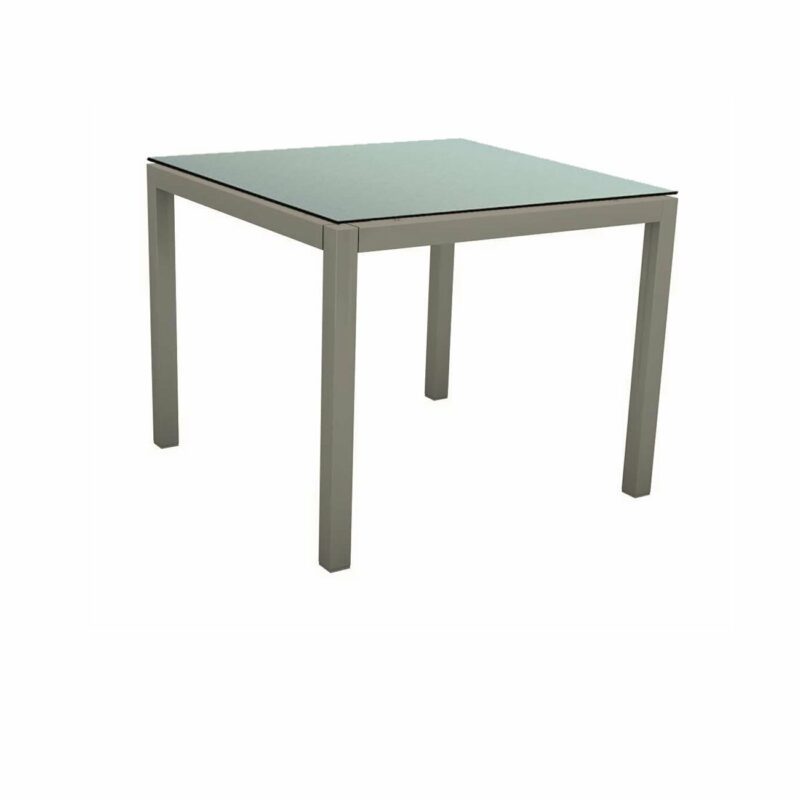 Stern Tischsystem, Gestell Aluminium graphit, Tischplatte HPL Nordic Green, 90x90 cm