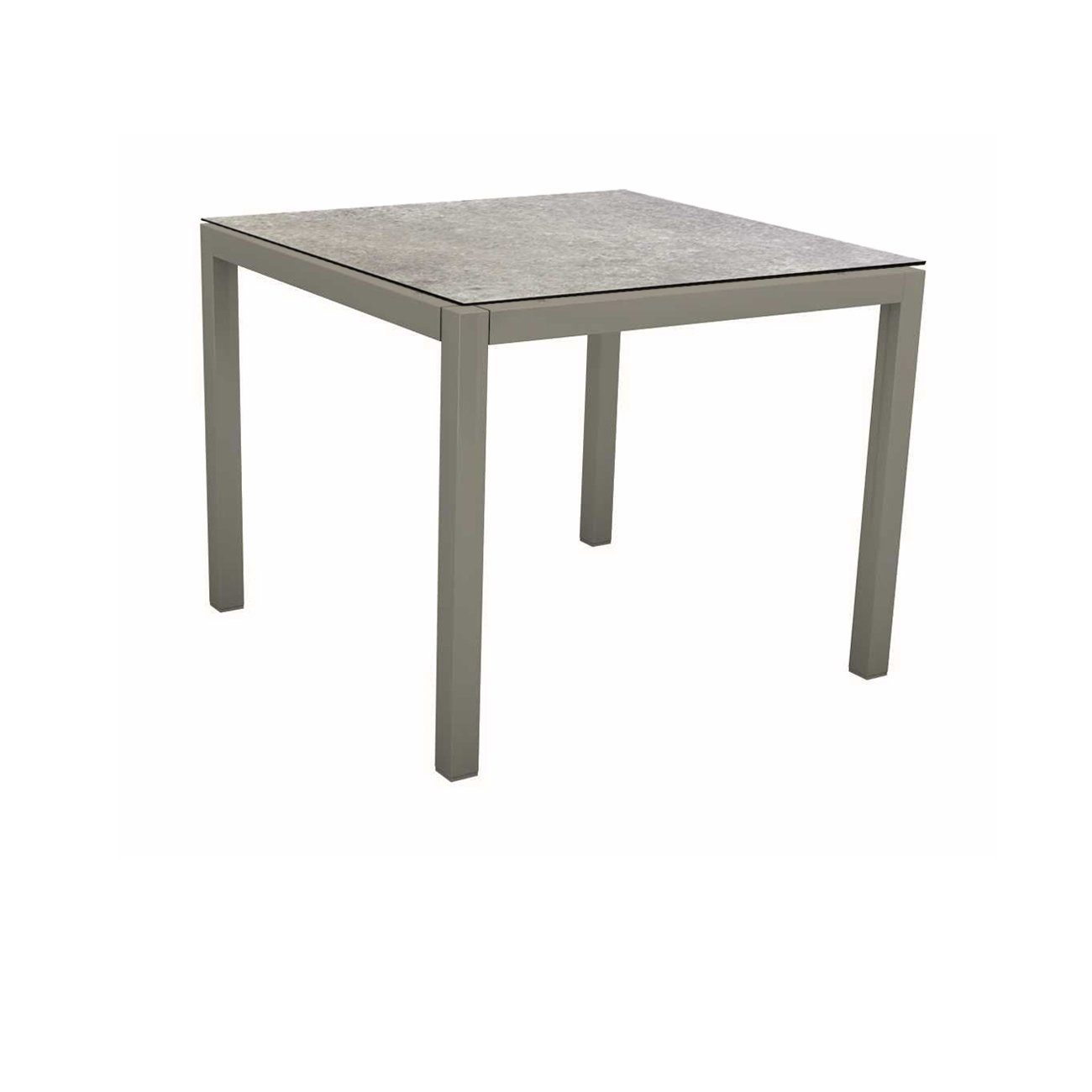 Stern Tischsystem, Gestell Aluminium graphit, Tischplatte HPL Vintage stone, 90x90 cm