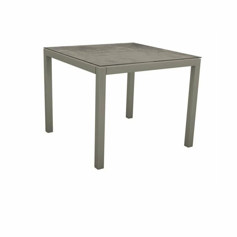 Stern Tischsystem, Gestell Aluminium graphit, Tischplatte HPL Zement, 90x90 cm