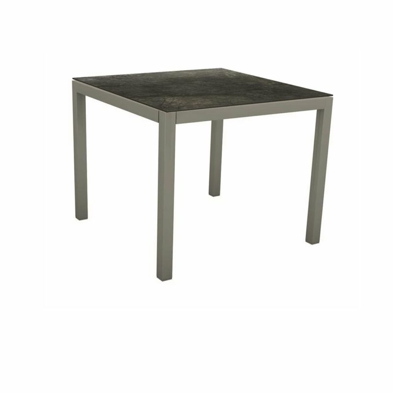 Stern Tischsystem, Gestell Aluminium graphit, Tischplatte HPL Dark Marble, 80x80 cm