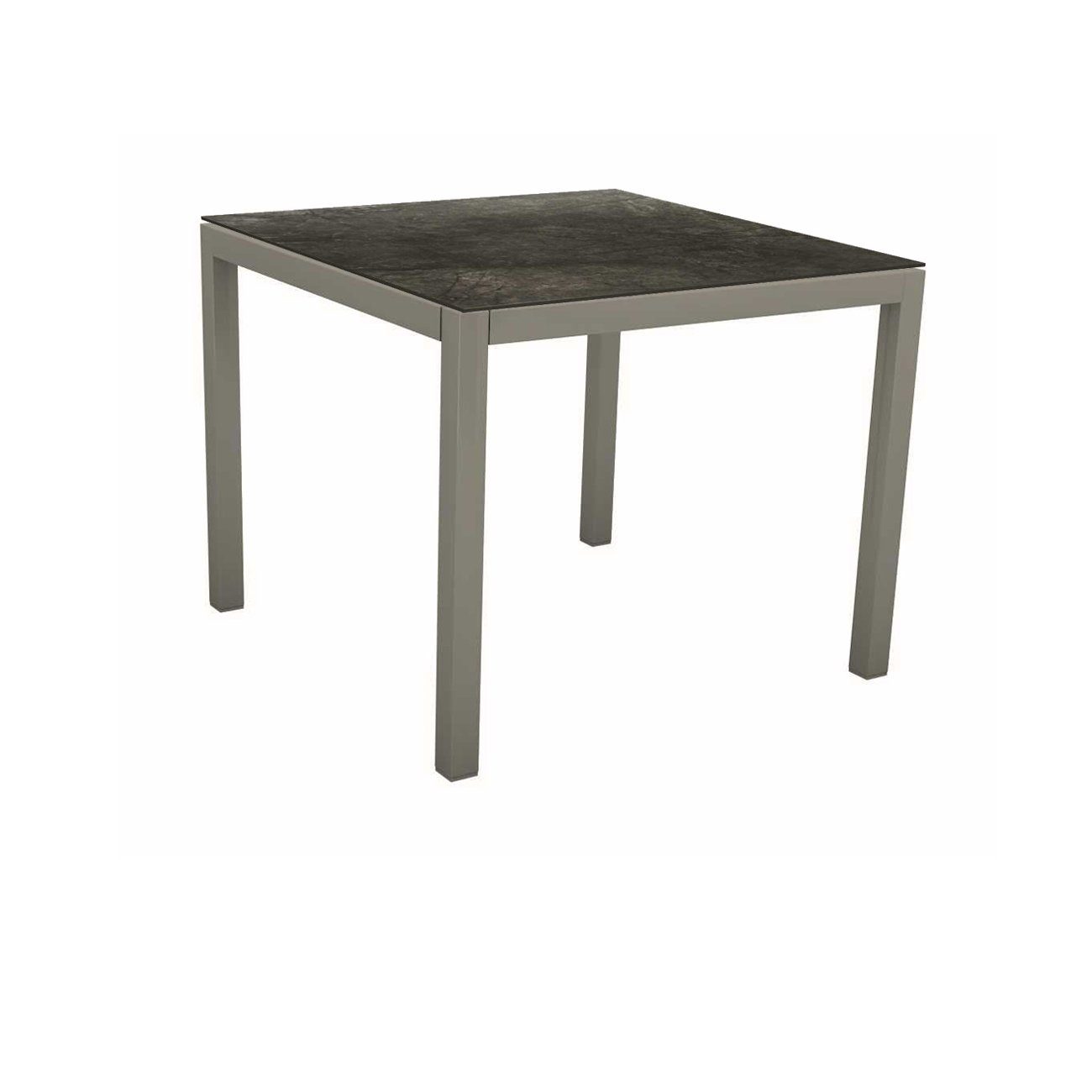 Stern Tischsystem, Gestell Aluminium graphit, Tischplatte HPL Dark Marble, 90x90 cm