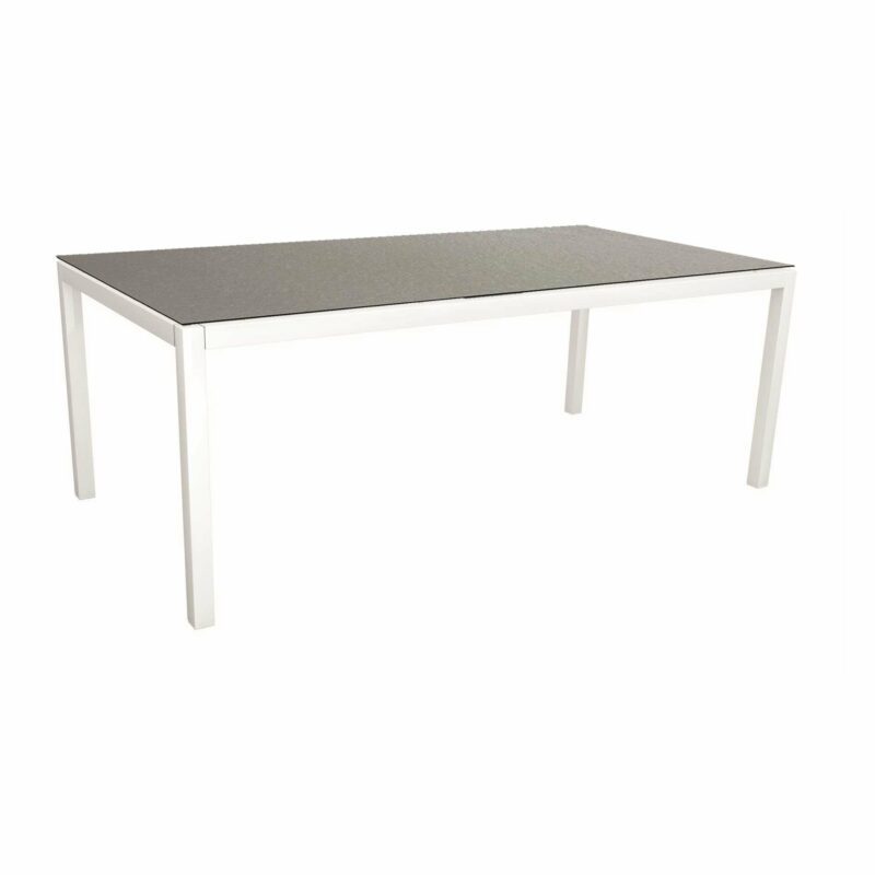Stern Tischsystem, Gestell Aluminium weiß, Tischplatte HPL Uni Grau, Größe: 200x100 cm