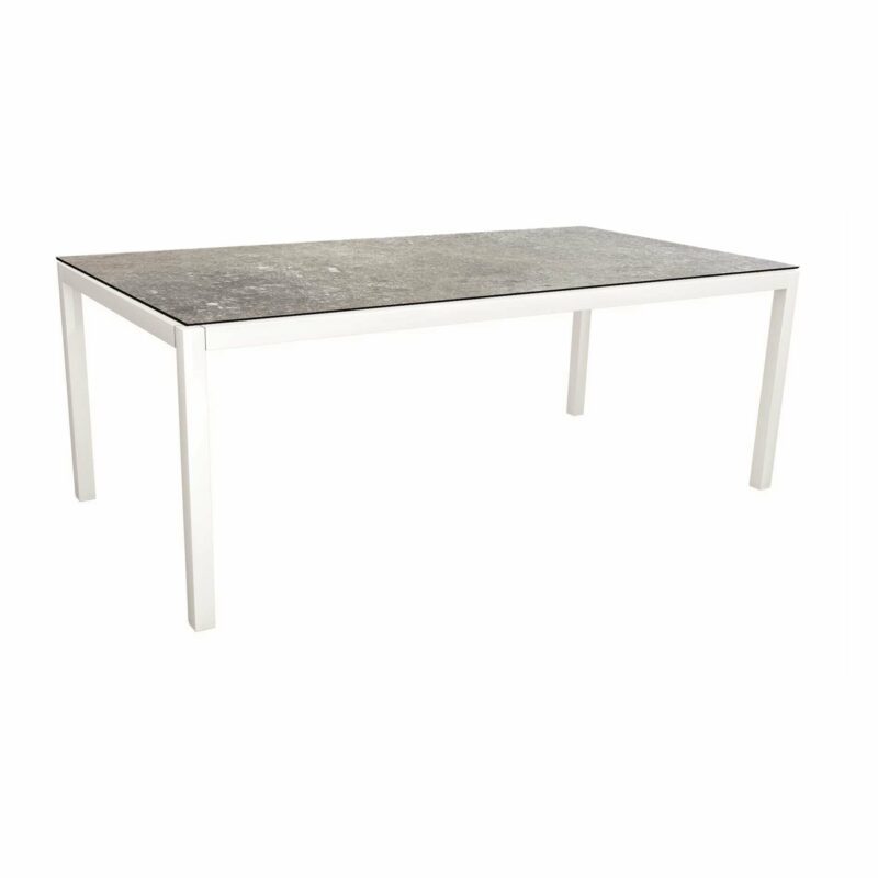 Stern Tischsystem, Gestell Aluminium weiß, Tischplatte HPL Vintage stone, Größe: 200x100 cm