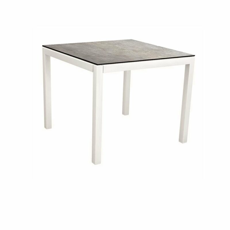 Stern Tischsystem, Gestell Aluminium weiß, Tischplatte HPL Metallic Grau, Größe: 80x80 cm