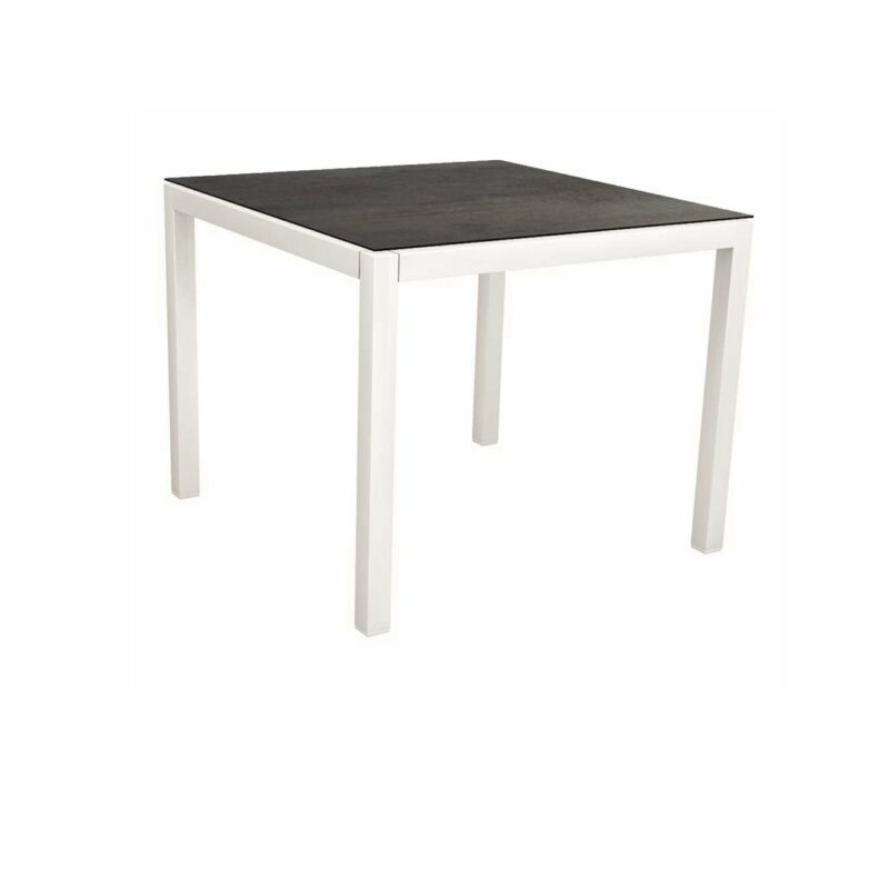 Stern Tischsystem, Gestell Aluminium weiß, Tischplatte HPL Nitro, Größe: 80x80 cm