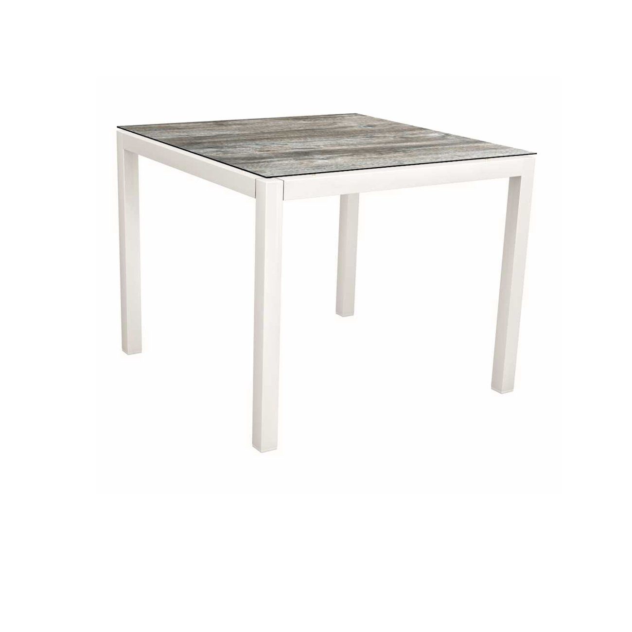 Stern Tischsystem, Gestell Aluminium weiß, Tischplatte HPL Tundra grau, Größe: 80x80 cm