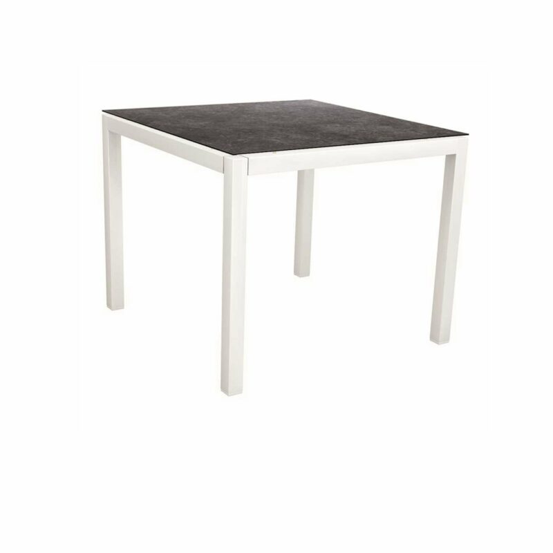 Stern Tischsystem, Gestell Aluminium weiß, Tischplatte HPL Vintage grau, Größe: 80x80 cm