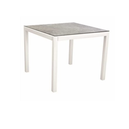 Stern Tischsystem, Gestell Aluminium weiß, Tischplatte HPL Vintage stone, Größe: 80x80 cm