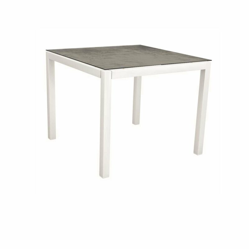 Stern Tischsystem, Gestell Aluminium weiß, Tischplatte HPL Zement, Größe: 80x80 cm