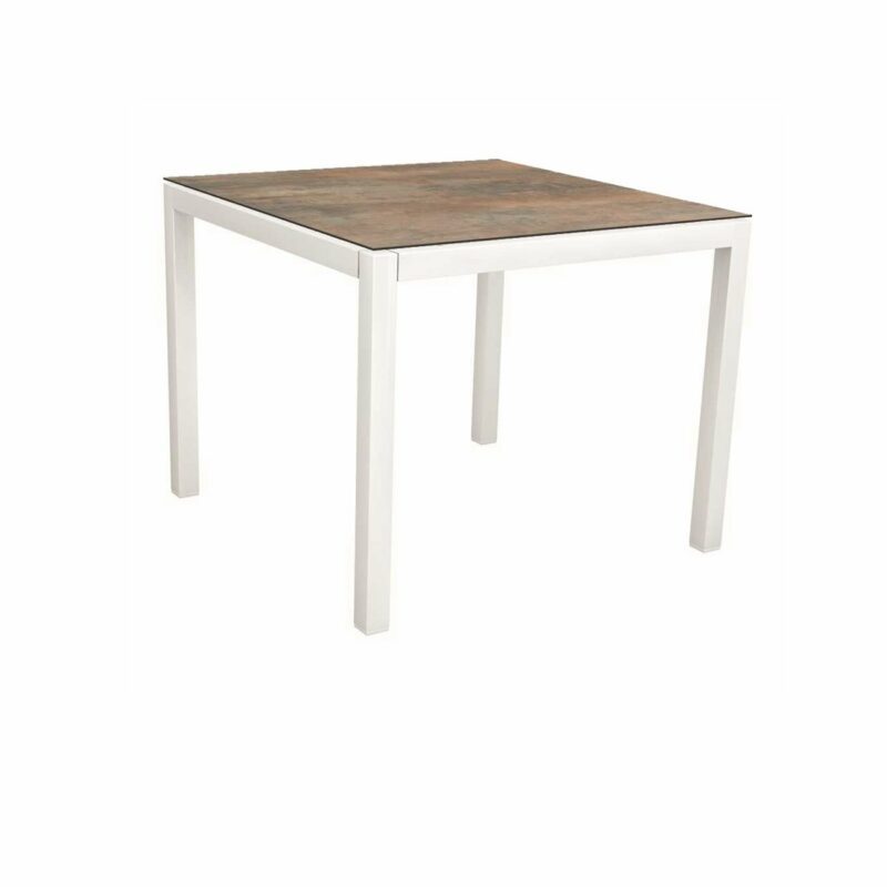 Stern Tischsystem, Gestell Aluminium weiß, Tischplatte HPL Ferro, Größe: 90x90 cm