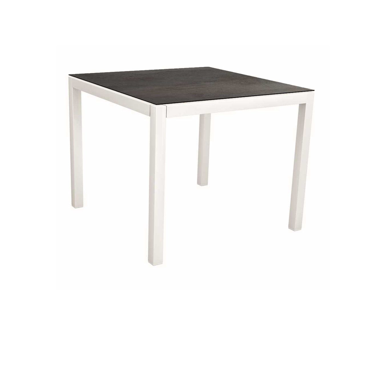 Stern Tischsystem, Gestell Aluminium weiß, Tischplatte HPL Nitro, Größe: 90x90 cm