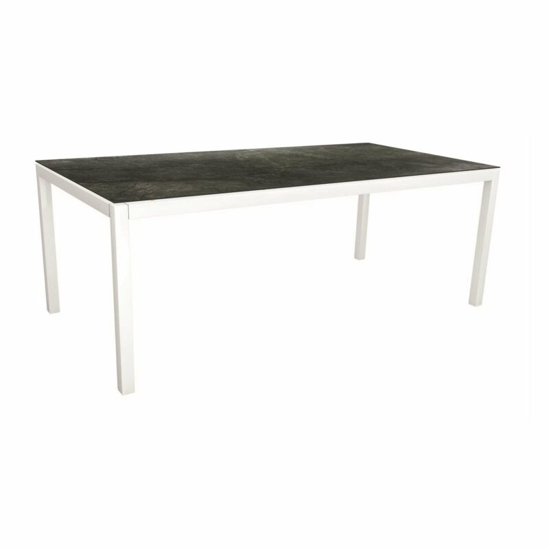 Stern Tischsystem, Gestell Aluminium weiß, Tischplatte HPL Dark Marble, Größe: 200x100 cm