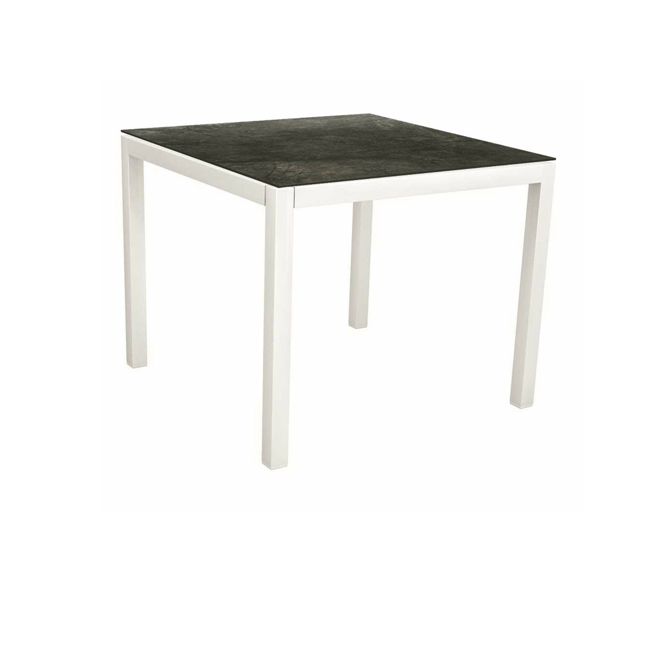 Stern Tischsystem, Gestell Aluminium weiß, Tischplatte HPL Dark Marble, Größe: 90x90 cm