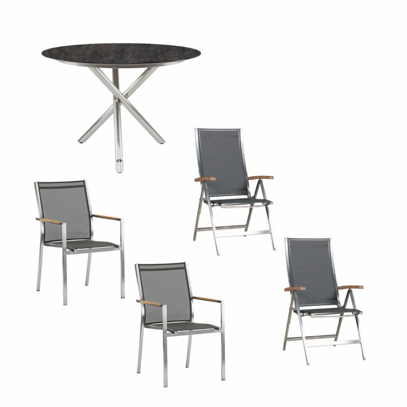 Zebra Gartenmöbel-Set mit Stuhl "One" und Tisch "Mikado", Edelstahl/HPL, Textilen Dark Grey