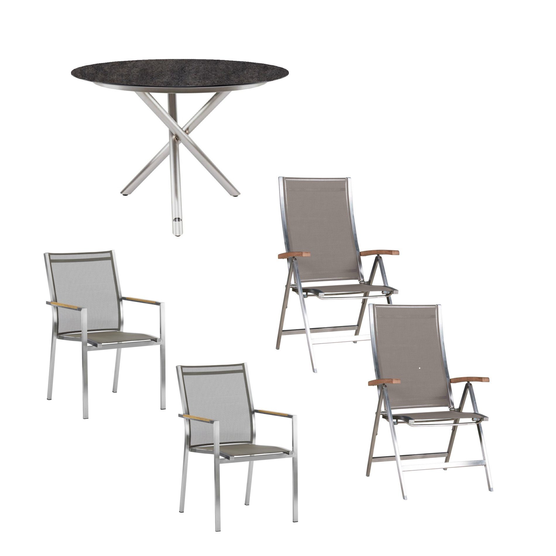 Zebra Gartenmöbel-Set mit Stuhl "One" und Tisch "Mikado", Edelstahl/HPL, Textilen Taupe