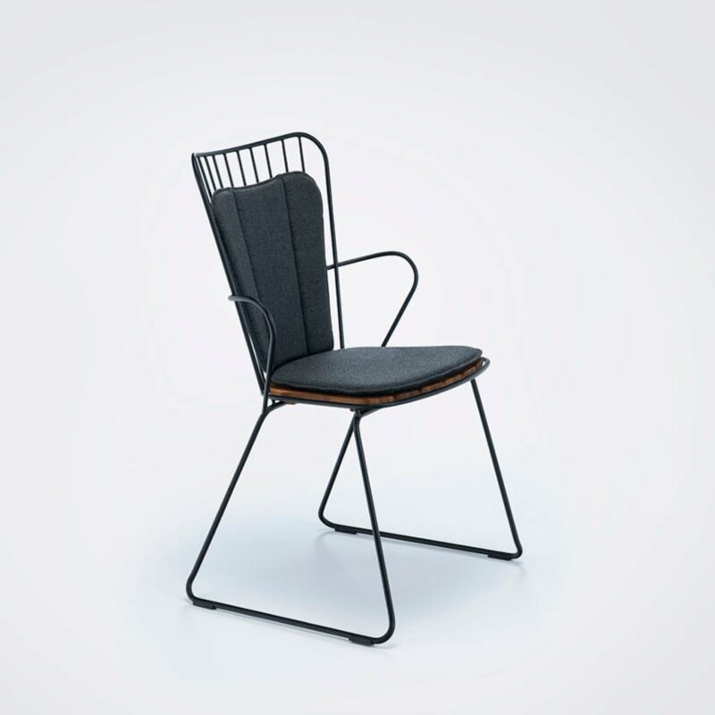Houe "Paon" Diningchair, Stahl schwarz, Sitzfläche Bambus, mit Sitz-/Rückenkissen