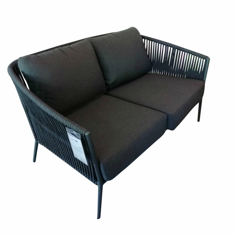 Jati&Kebon "Fortuna" 2-Sitzer Loungesofa, Gestell Aluminium eisengrau, Bespannung Rope schwarz, Kissen Natté Sooty