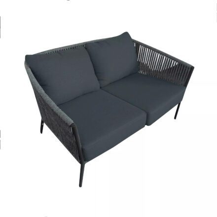 Jati&Kebon "Fortuna" 2-Sitzer Loungesofa, Gestell Aluminium eisengrau, Bespannung Rope grau melange, Kissen Natté Sooty