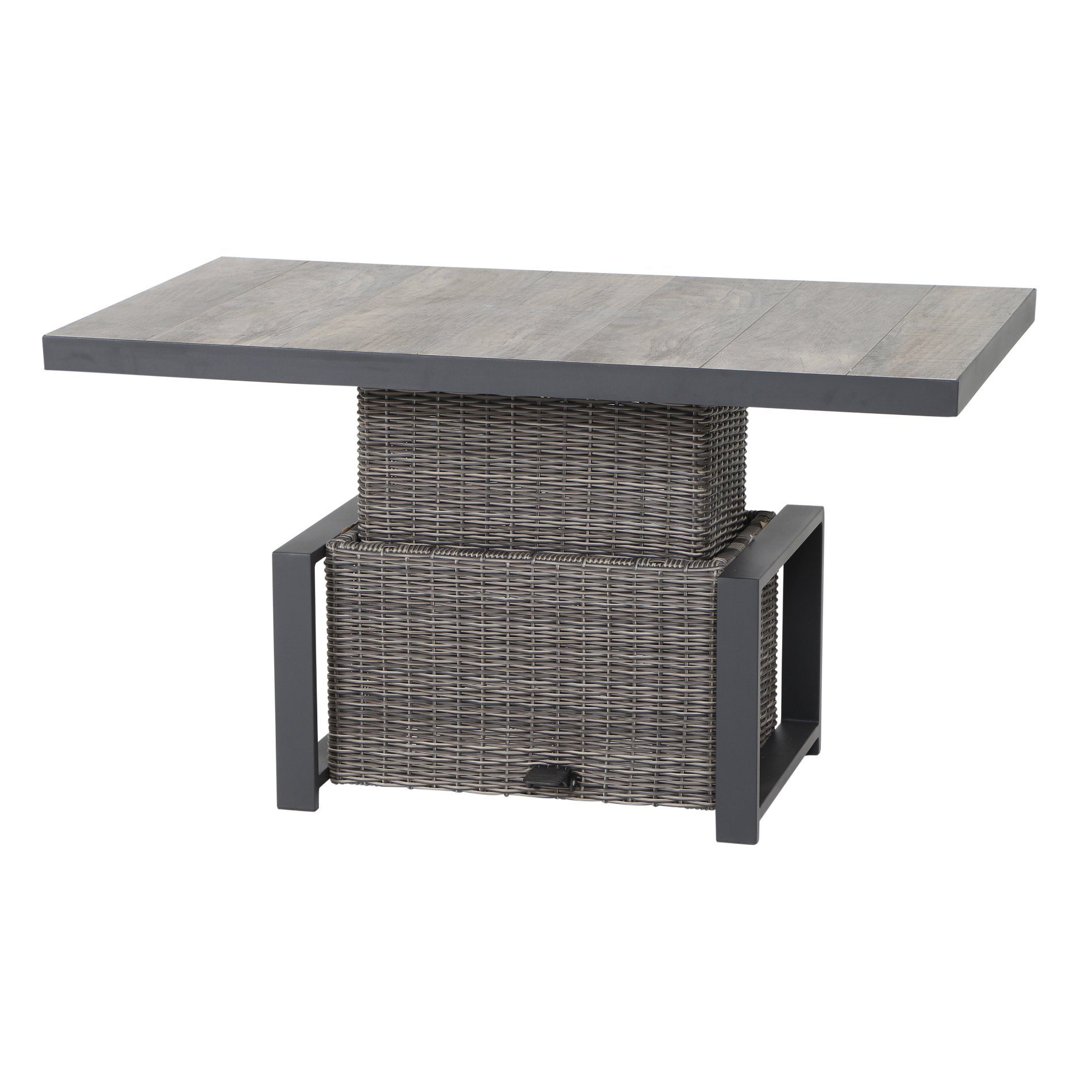 Siena Garden "Corido" Loungetisch/Lift-Tisch, Gestell Aluminium anthrazit matt, Geflecht charcoal grey, Tischplatte Keramik washed grey