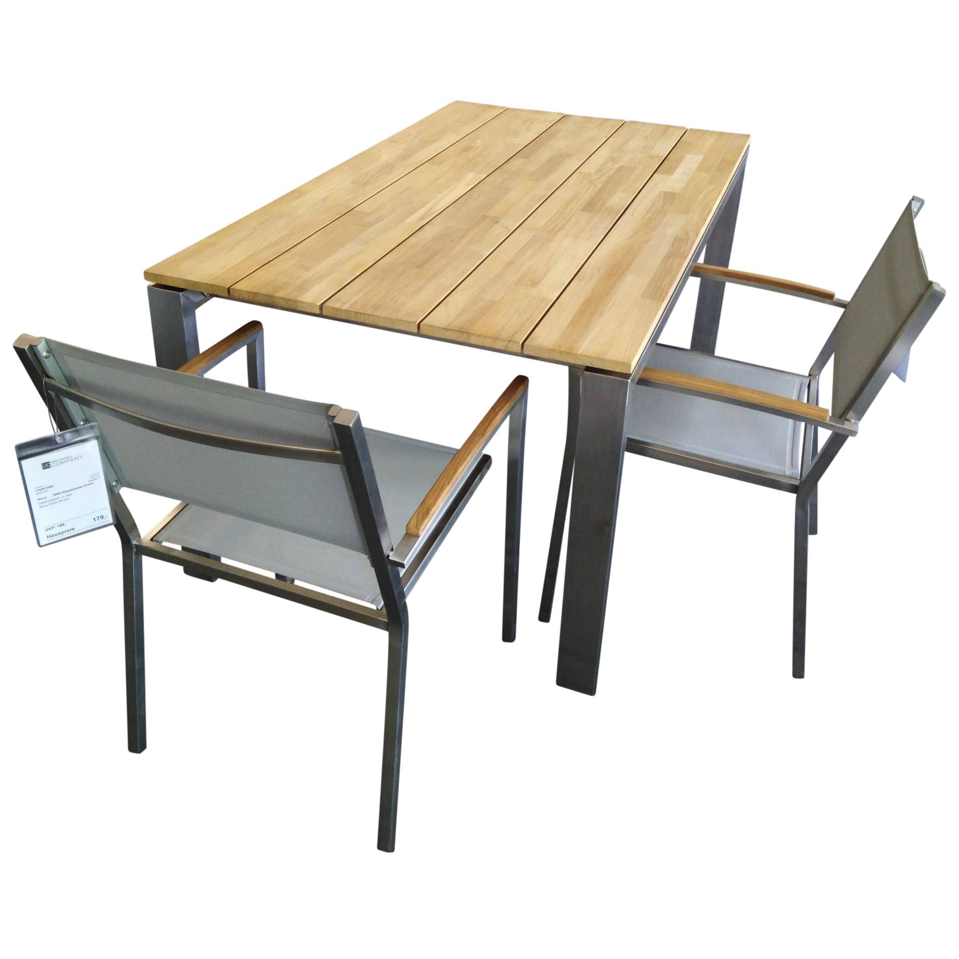 4Seasons Outdoor Gartenmöbel-Set mit Stuhl "Promo Nexxt" und Tisch "Goa", Gestelle Edelstahl, Sitz Textilgewebe, Tischplatte Teakholz