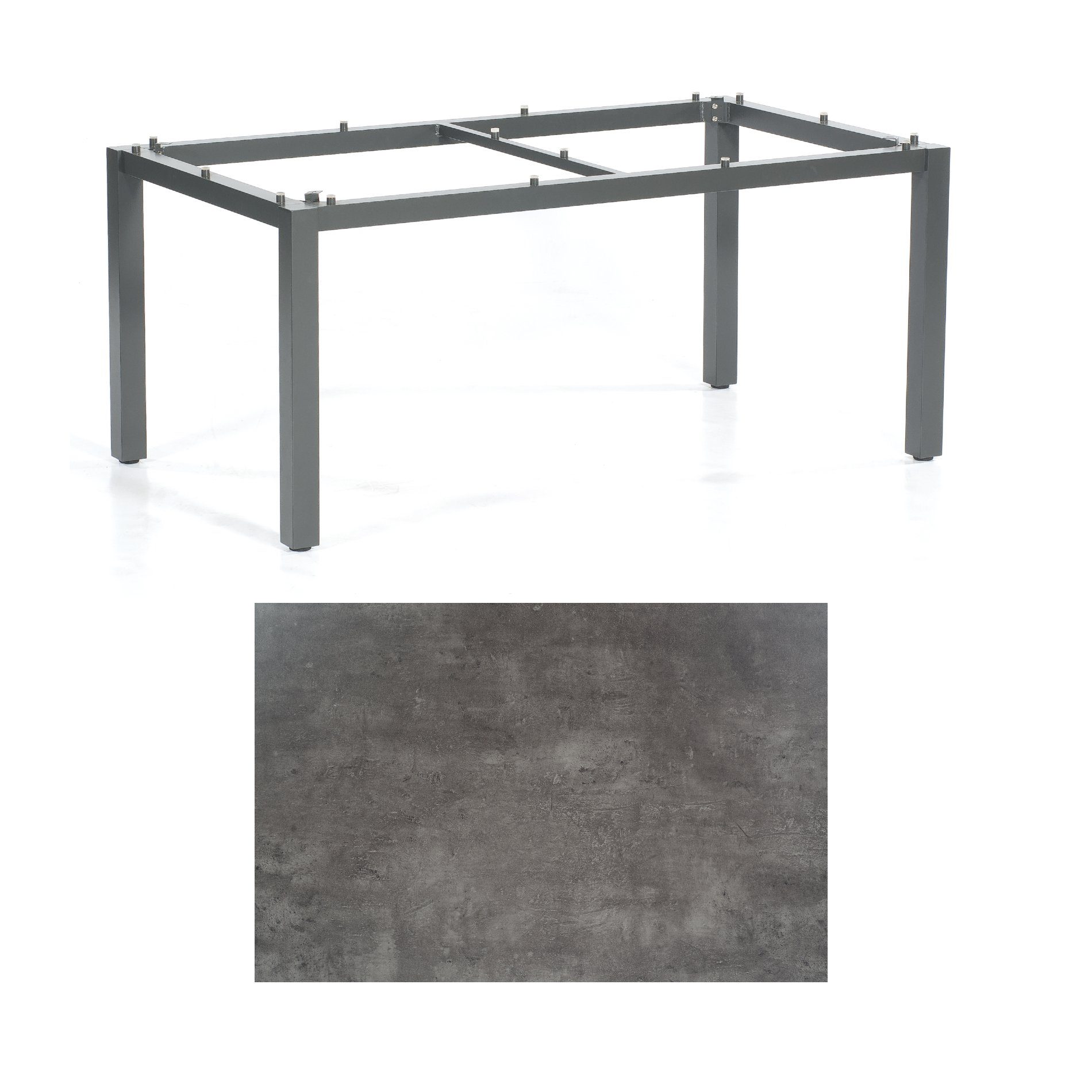 SonnenPartner Tisch „Base“, Gestell Aluminium anthrazit, Tischplatte HPL Beton dunkel, 160x90 cm