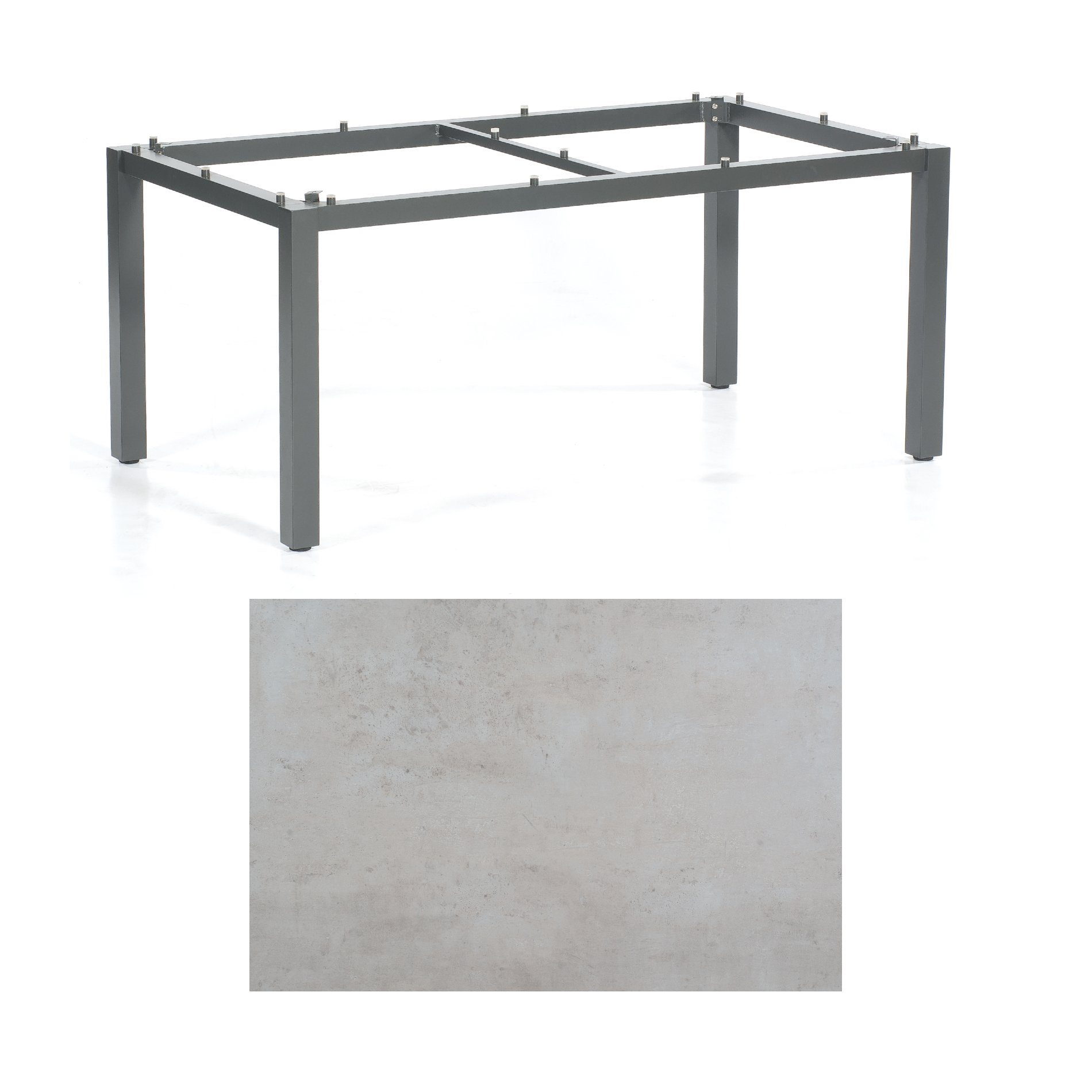 SonnenPartner Tisch „Base“, Gestell Aluminium anthrazit, Tischplatte HPL Beton hell, 160x90 cm