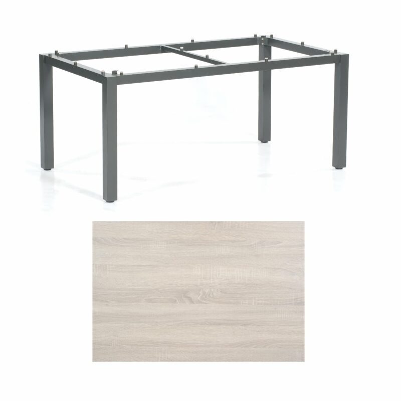 SonnenPartner Tisch „Base“, Gestell Aluminium anthrazit, Tischplatte HPL Eiche sägerau, 160x90 cm