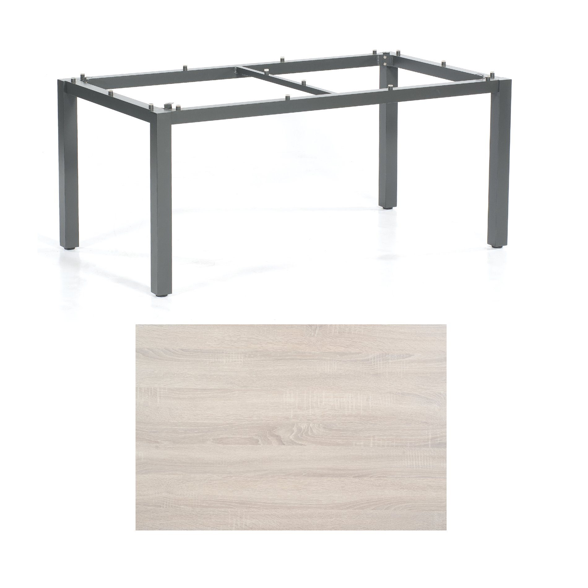 SonnenPartner Tisch „Base“, Gestell Aluminium anthrazit, Tischplatte HPL Eiche sägerau, 160x90 cm