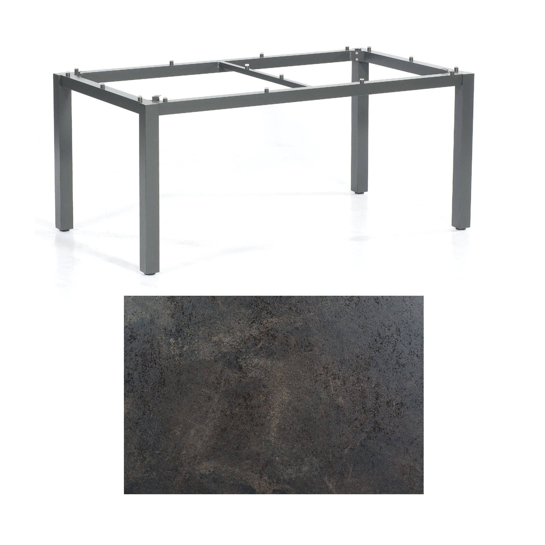 SonnenPartner Tisch „Base“, Gestell Aluminium anthrazit, Tischplatte HPL Keramikoptik, 160x90 cm